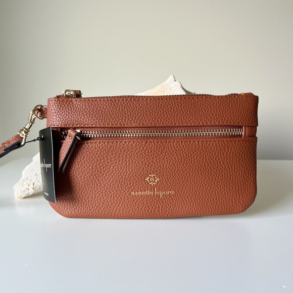 NWT Nanette Lepore Molie Tech Wristlet in Whiskey Vegan Leather - Picture 3 of 6